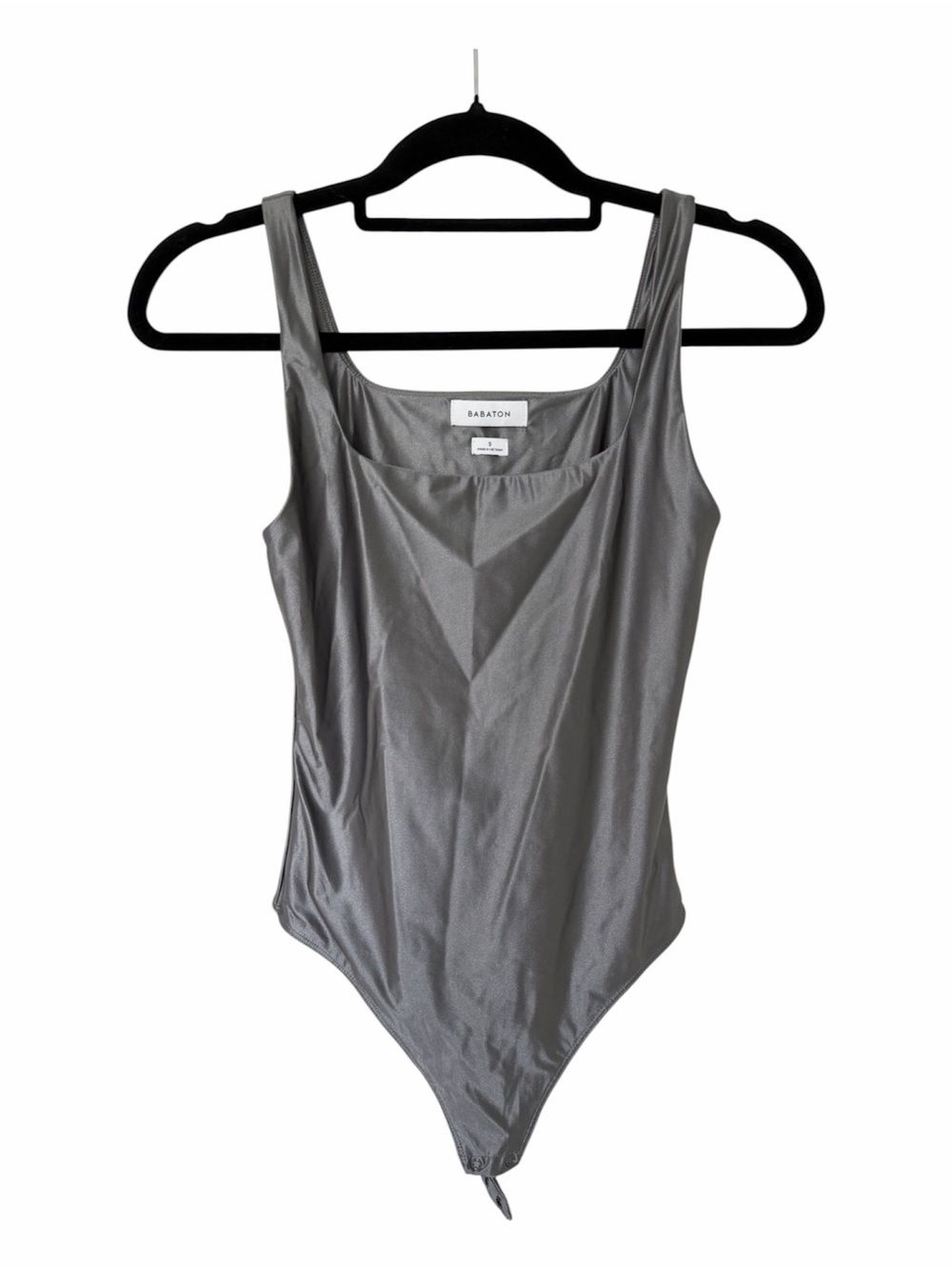 ✅ Babaton Metallic Silver Scoop Neck Bodysuit size S